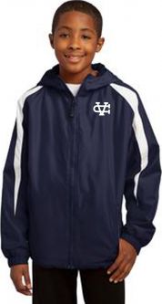 Sport-Tek Youth Fleece-Lined Colorblock Jacket, Navy/White